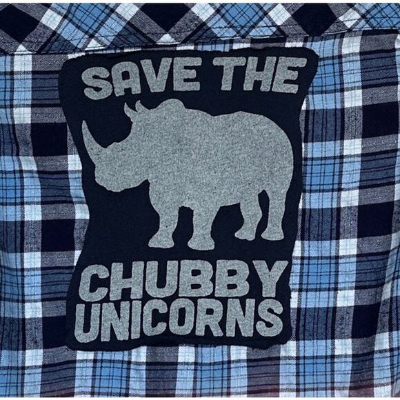 Save The Chubby Unicorns Plaid Flannel Button Down Shirt Girls SIZE 14 Unique - Picture 2 of 6